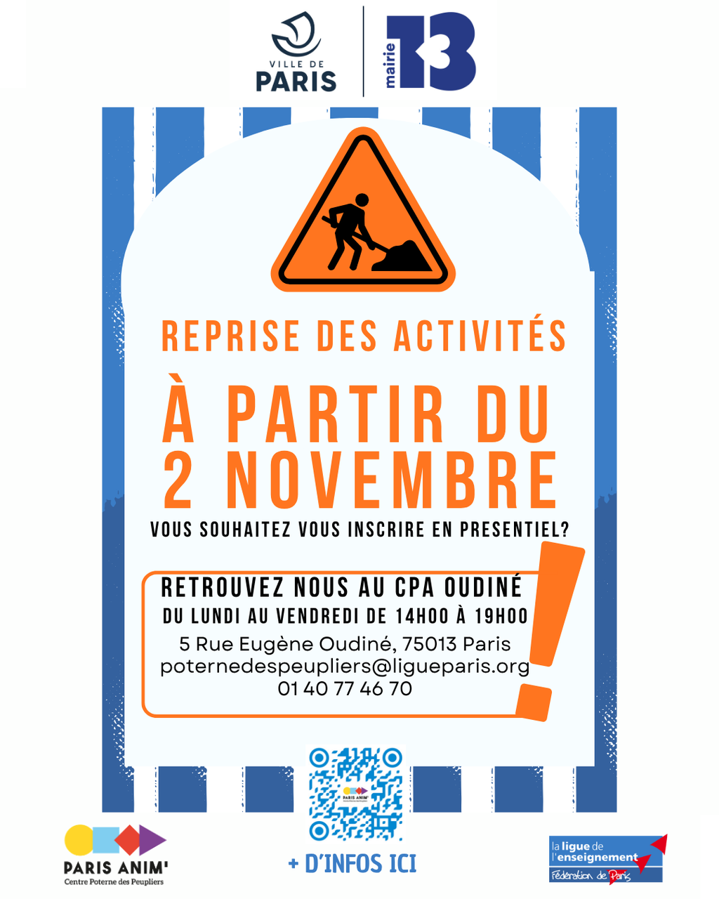 Inscriptions, fermeture exceptionnelle et reprise des cours le 2 Novembre