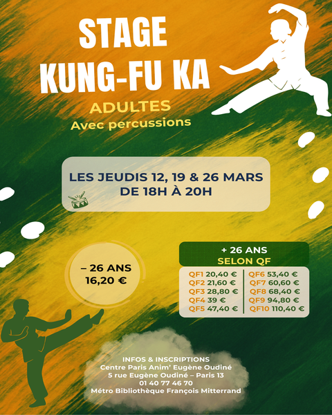 Stage Kung-Fu KA avec percussion